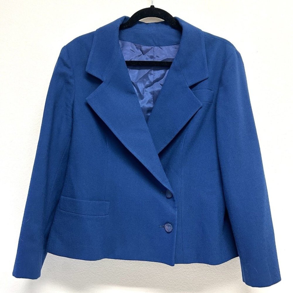 Vintage Kirkland Hall Pure Wool Blazer 14 Blue Union Made Pocket Satin Lined EUC